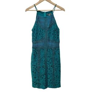 SUZY SHIER Teal Lace Halter Neck Sheath‎ Dress S/P